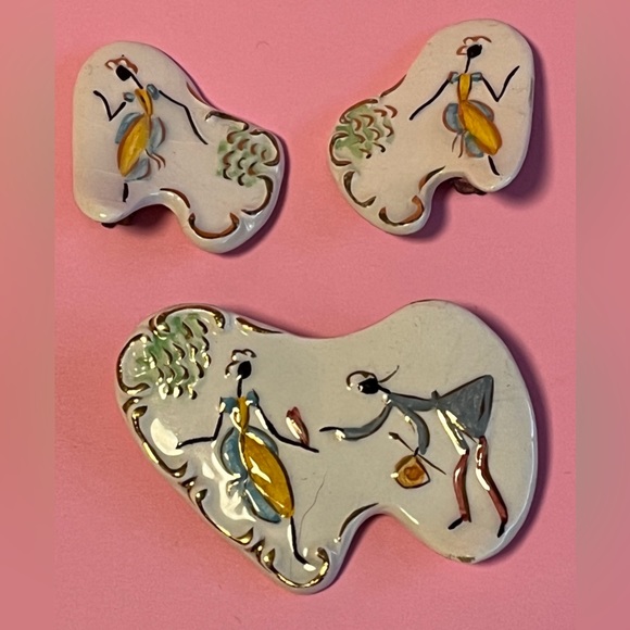 Set of Vintage clip on earrings and brooch made in Italy 1960s - Picture 2 of 4